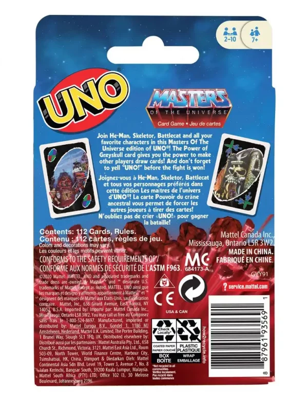 Uno Cartas Mattel Masters del Universo Uno Cartas Mattel Masters del Universo